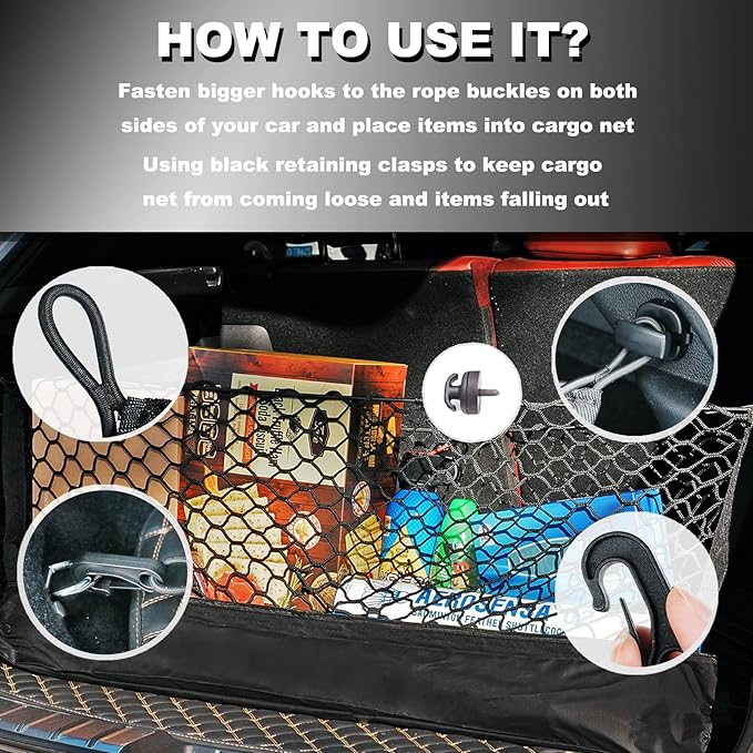 Envelope Style Cargo Net Compatible with Chevrolet Chevy Suburban, Cadillac Escalade GMC Yukon XL Denali SLE SLT AT4 2026 2025 2024 2023 2022 2021 2020-2015 Trunk Car Rear Tailgate Touring Netting