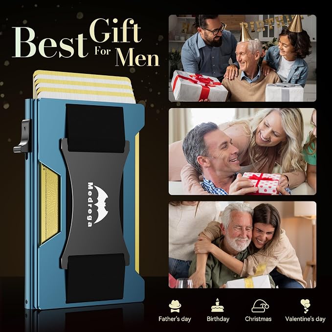 Smart Wallet for Men Slim Minimalist: Metal Pop Up Wallet - RFID Front Pocket Credit Card Holder - Gift for Male Husband at Anniversay Brithday