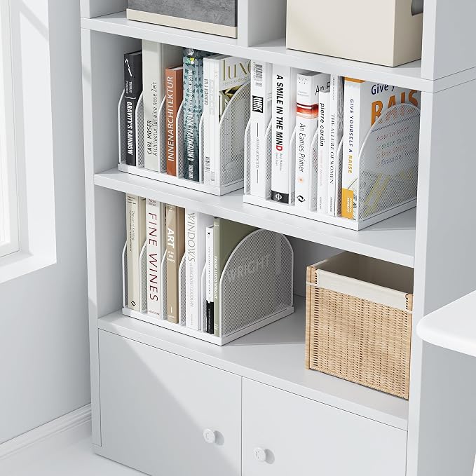 gianotter Desktop File Organizer, Desk Organizer with 5 Compartments, Paper Organizer for Desk, Workspace Organizers for Office Supplies (White, Upright Style)