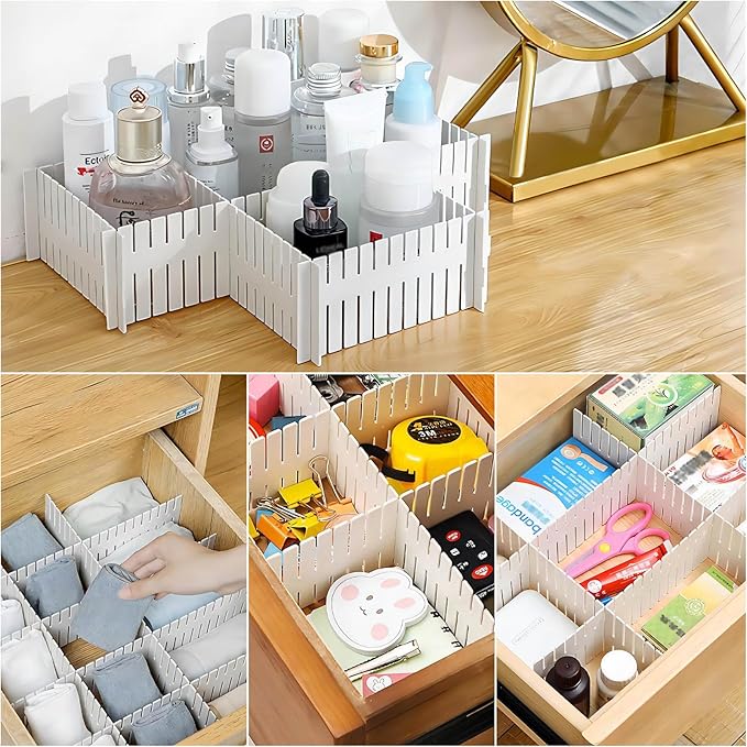 Ohlove 20Pcs Drawer Organizer Dividers 17"x2.8" Adjustable Storage Organizer Separator for Socks, Underwear, Makeup, Kitchen, Dresser