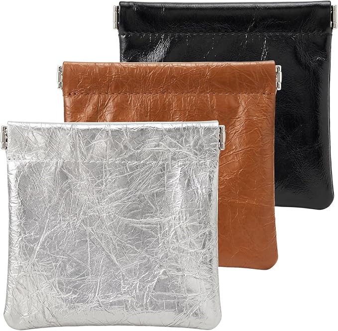 Pocket Cosmetic Bag Squeeze Top, 3 Pcs Small Makeup Bag for Purse 4.5in Pouches for Purse Organization Cosmetic Purse Organizer Small Leather Makeup Lipstick Purse Pouches(Mist)