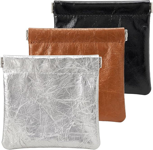 Pocket Cosmetic Bag Squeeze Top, 3 Pcs Small Makeup Bag for Purse 4.5in Pouches for Purse Organization Cosmetic Purse Organizer Small Leather Makeup Lipstick Purse Pouches(Mist)
