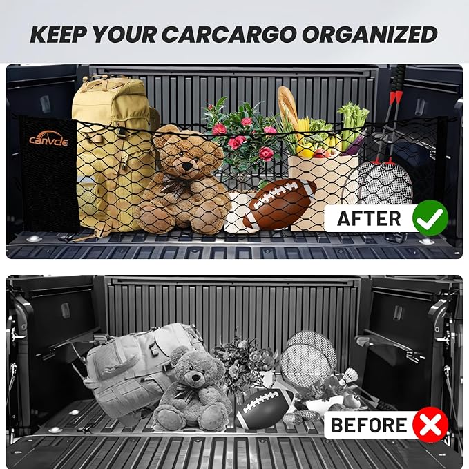 Truck Bed Cargo Net for Toyota Tacoma 2024-2026, Envelope Style Pickup Truck Bed Net for Tacoma Accessories, Upgraded Trunk Cargo Net Storage Bag with Metal Carabiners