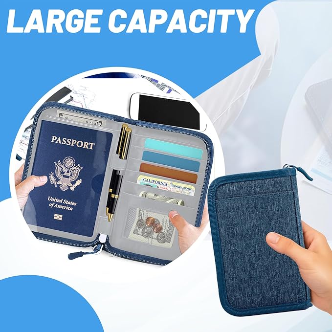 Passport Holder for Travel Essentials, RFID Blocking Protector Passport Wallets, Passport Document Organizer Case for Travel Must Have, Passport Book for Women, Couple, Family Cards, Tickets, ID, Cash