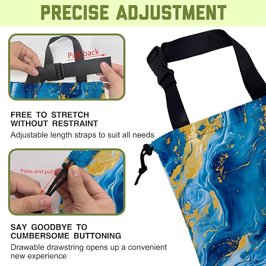 Car Trash Bag Abstract Blue Gold Fluid Marble Leak-Proof Waterproof Car Garbage Bag with Drawstring Foldable Canvas Trash Bin with Adjustable Buckle for Car Accessories