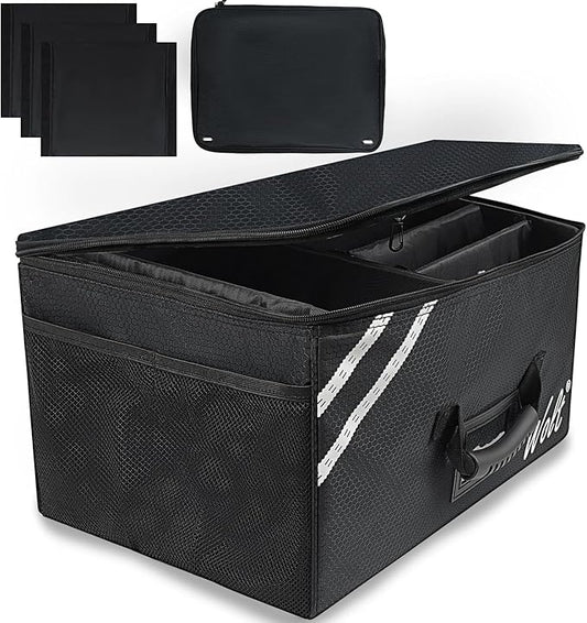 WOLT Car Trunk Organizer with Lid, Collapsible Multi Compartment SUV Organizer with Non-Slip Base Adjustable Straps
