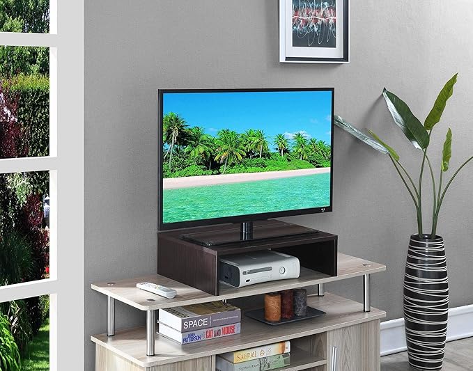 Pemberly Row Small TV/Monitor Riser, 6.25" H x 15.75" W x 23.75" D, Wood Construction, Espresso Finish, Easy Assembly, Compact Size, Ideal for TV Stand or Desk