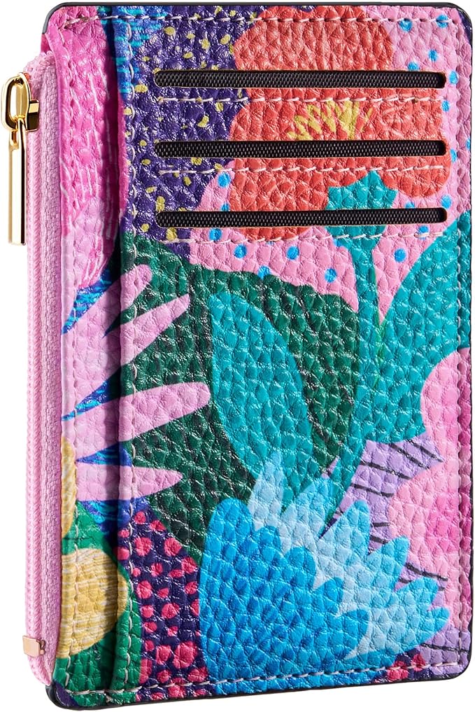 Tipmile Credit Card Holder for Women Slim Minimalist Front Pocket RFID Blocking Wallet Small Compact Card Case with ID Window, Floral Bloom