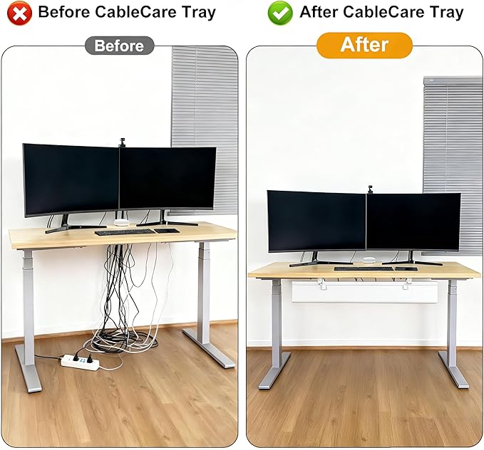 Oxford Cloth Under Desk Cable Management Tray,No-Drill 48" Desk Cable Management Organizer with Clip/Screw Installation,Fabric Cable Management for Home,Office & Gaming Computer(White)