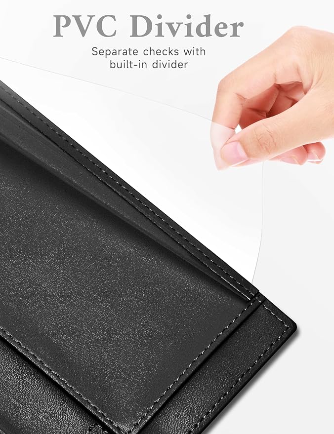 Zreal Checkbook Cover for Men and Women, Premium Vegan Leather Checkbook Holder for Top & Side Tear Duplicate Checks with RFID Blocking (Classic Black)