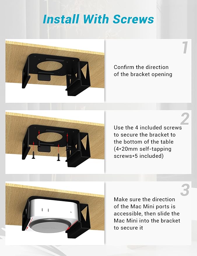 Under Desk Mount Stand for Mac mini M4/M4 Pro, with Side Compartment for External SSD,Carbon Steel Wall Mount, Metal Wall Mounted VESA Compatible with Mac-mini M4 Pro 2024 Stand(Black)