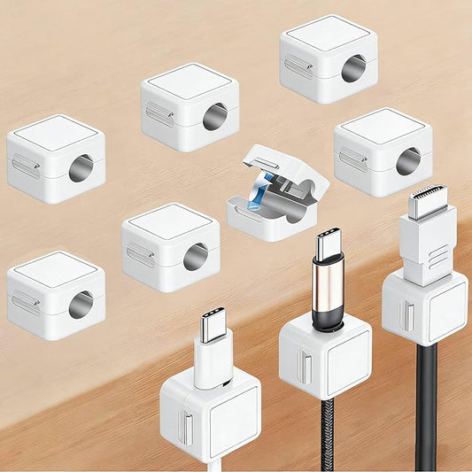 10 Pack Cord Organizer, Magnetic Cable Management, Cord Holder for Desk, Adhesive Cable Clips Wire Keeper for Nightstand, Home, Office, Desktop, Car, Wall (White)