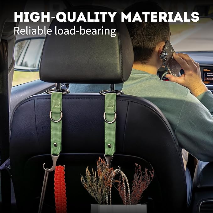 IronSeals 2 Pack Headrest Hooks for Car Seat, Heavy Duty Metal Utility Seat Hooks for Car Seat Organizer, Car Clips for Hanging Bag, Purse
