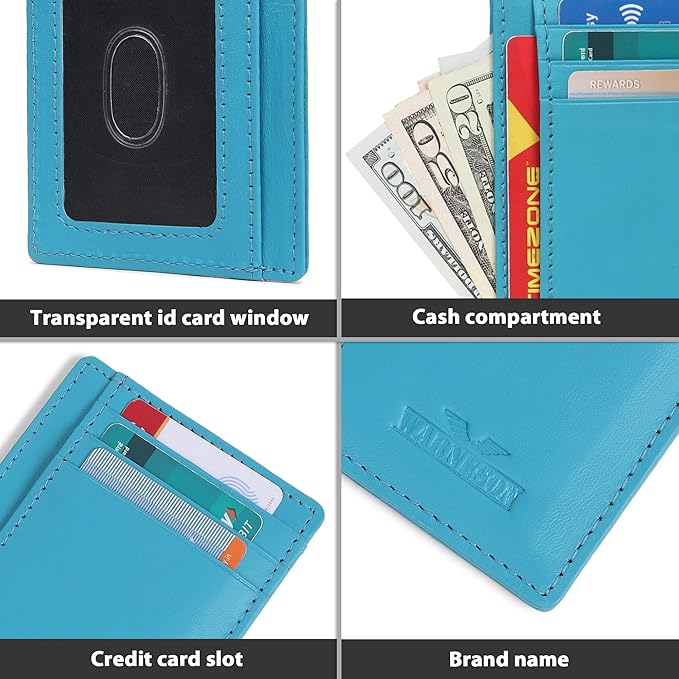 Ultra Slim Leather Wallet Just 0.12 Thick, 6 Card Slots, RFID Blocking, Soft, Durable, Minimalist Genuine Leather, Credit Card Holder for Men & Women Great Gift
