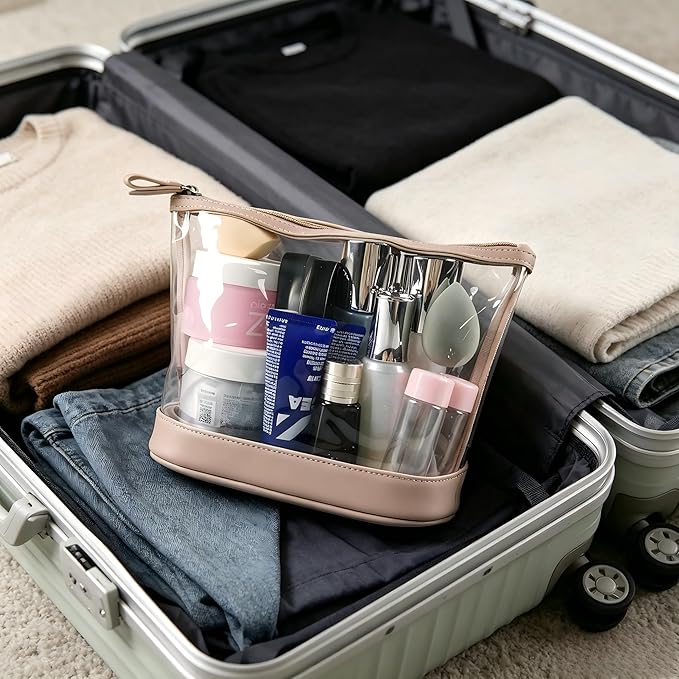Clear Makeup Bag Set with Small Pouches, Travel Toiletry Organizer, 2 Styles with Inner Bags, Cosmetic Storage for Women, Transparent PVC & PU Leather, Portable for Vacation, Daily Use (43373741)