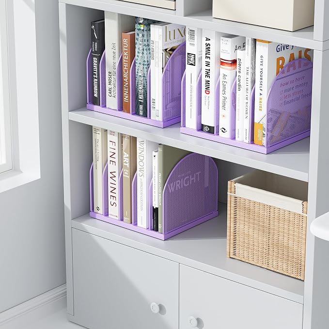 gianotter Desktop File Organizer, Desk Organizer with 5 Compartments, Paper Organizer for Desk, Workspace Organizers for Office Supplies (Purple, Upright Style)
