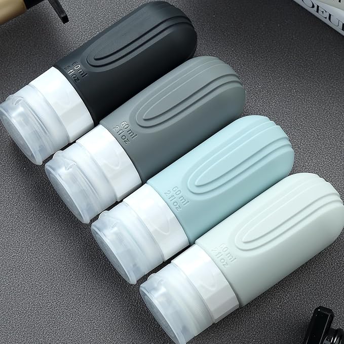 Mrsdry Travel Bottles for Toiletries, Tsa Approved 2oz Travel size Bottles, BPA Free Leak Proof Travels Toiletry Containers, Traveler Accessories with Toiletry Bag for Shampoo Liquid (4 Pack)