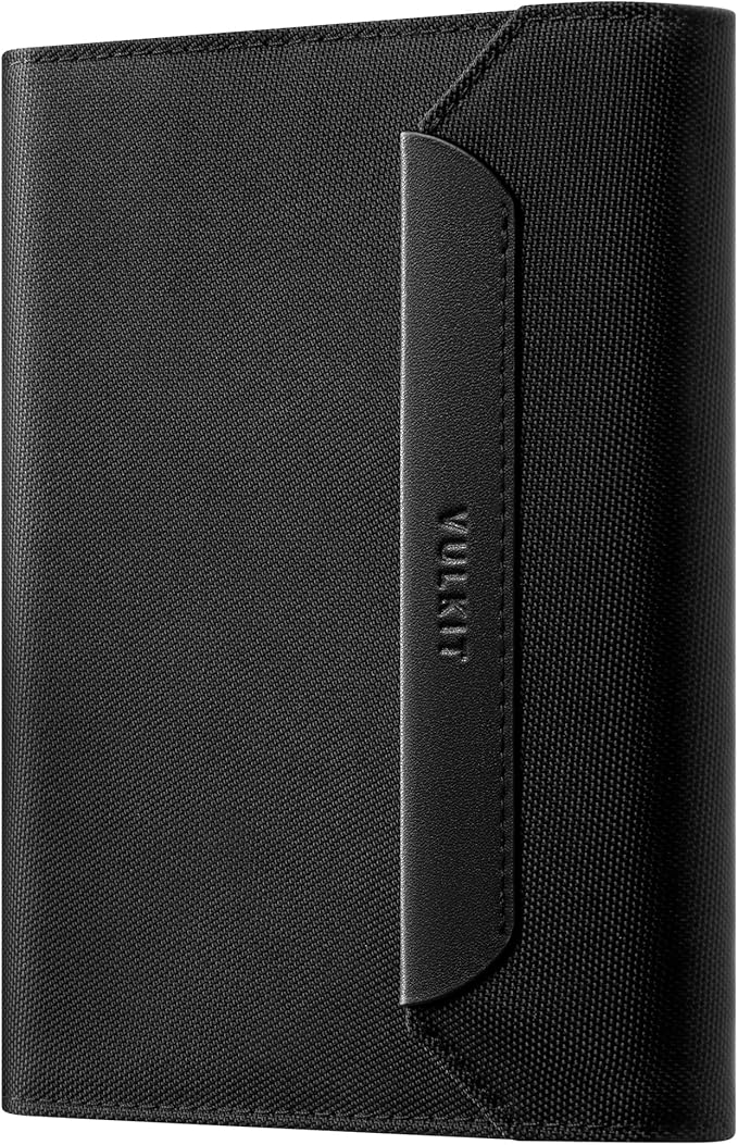 VULKIT RFID Blocking Leather Passport & Card Holder, Dual Person Travel Passport Wallet with Secure Magnetic Closure, Black