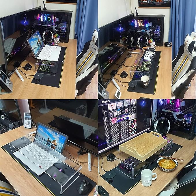 Acrylic Monitor Stand Riser Crystal Clear Monitor Riser, 21 inch large Anti Cat keyboard cover keyboard cat protector, Computer Stand Riser with Keyboard Storage and Laptop Desk Stand