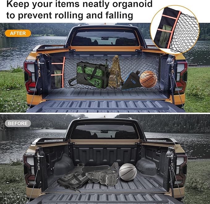 Envelope Style Truck Bed Cargo Net Compatible with 2005-2025 Toyota Tacoma,Highly Elastic Truck Cargo Net for Tacoma Accessories (Upgraded Storage Bag)