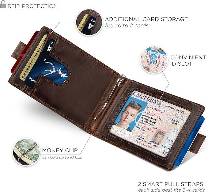 SERMAN BRANDS RFID Blocking Slim Money Clip Wallet – Leather Bifold Front Pocket Minimalist Mens Wallet with Money Clip for Men, Small Credit Card Holder Wallet - Travel Wallet with Gift Box