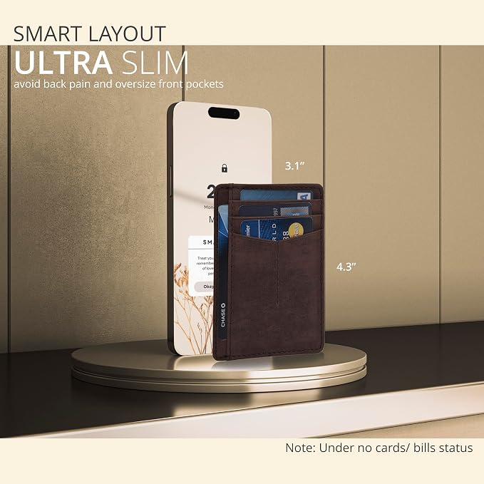 Oak Leathers Leather Slim Minimalist Wallet for Men & Women RFID Front Pocket Leather Card Holder Wallets (Mid Brown)