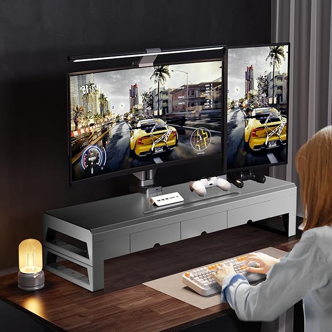 Computer monitor stand with 3 drawer ，Laptop Desk Shelf & Monitor Riserï¼?27.55 inches long desk riser ，Heavy Duty Gift Gaming Studio Offic (Basic Version, 700mm Drawer)