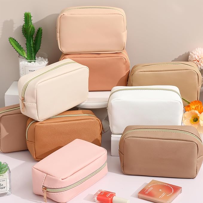 Sweetude 10 Pcs Makeup Bag Bulk for Women Preppy Gift PU Leather Cosmetic Bag Small Skincare Toiletry Pouch Mother Travel Cosmetic Pouch for Bridesmaid Bride Wedding Gift Favors (Vintage Color)