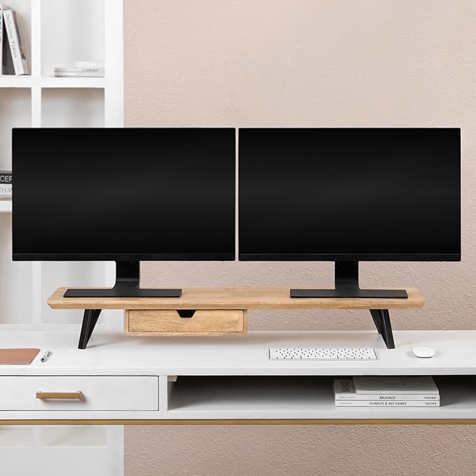 Anji Mountain Monitor Stand - Desktop Organizer & Laptop Riser, Ergonomic Monitor Riser, Space-Saving Monitor Stand for Desk, Durable Construction, Easy Assembly, Ideal for Home & Office,Natural