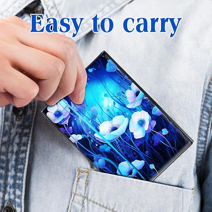 RFID Blocking Credit Card Holder - Slim Metal Wallet for Women & Men,Purple Flowers Design Stainless Steel Business Card Case,Compact Pocket Organizer for Travel & Daily Use