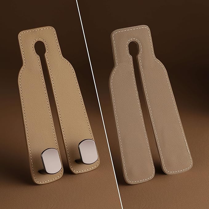 Jayanes Genuine Leather Car Purse Hook - Flexible Car Seat Back Storage Hook for Purses and Bags, Universal Headrest Hooks for Car, Upgraded Car Purse Holder Hanger for Head Rest (Beige-1 Pack)