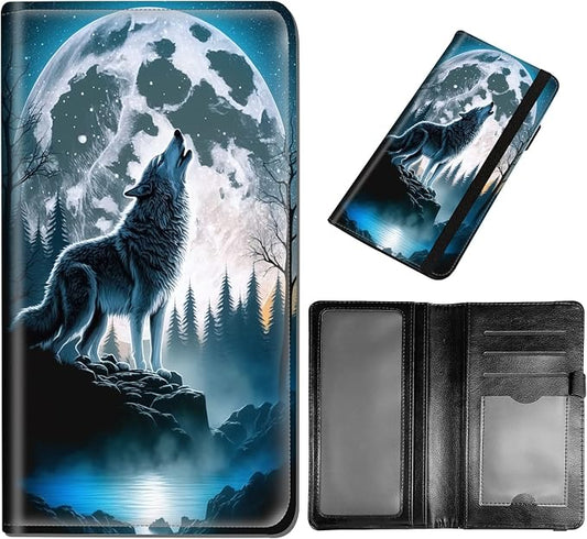 DEGDFSGR Checkbook Cover - Premium Leather Standard Duplicate Register Check Card Book Holder Wallet with RFID Blocking Function for Girl Men Women,Howling Wolf Moon
