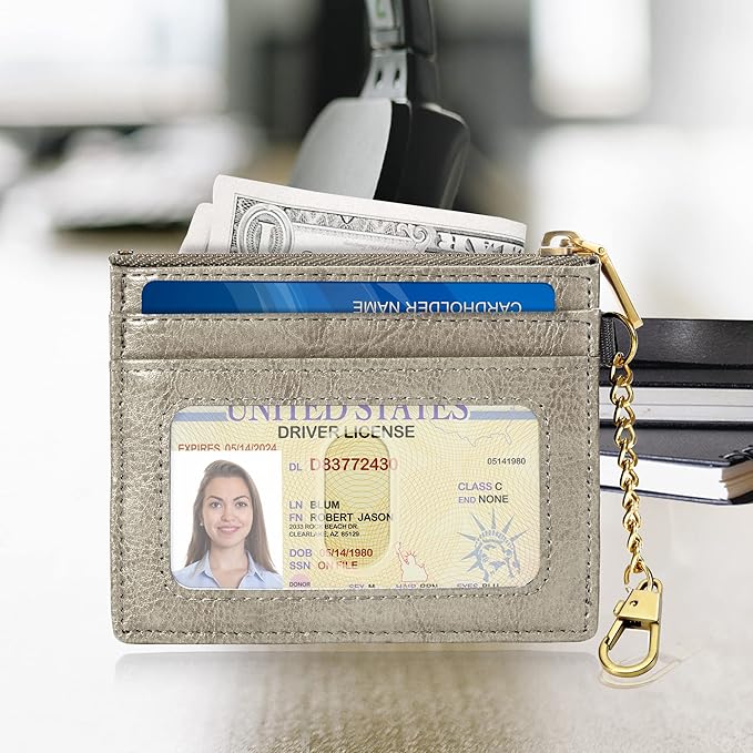 SEAVILIA Card Holder Keychain Wallet for Women with ID Window RFID Coin Purse Bee Gifts Slim Minimalist Small Wallet