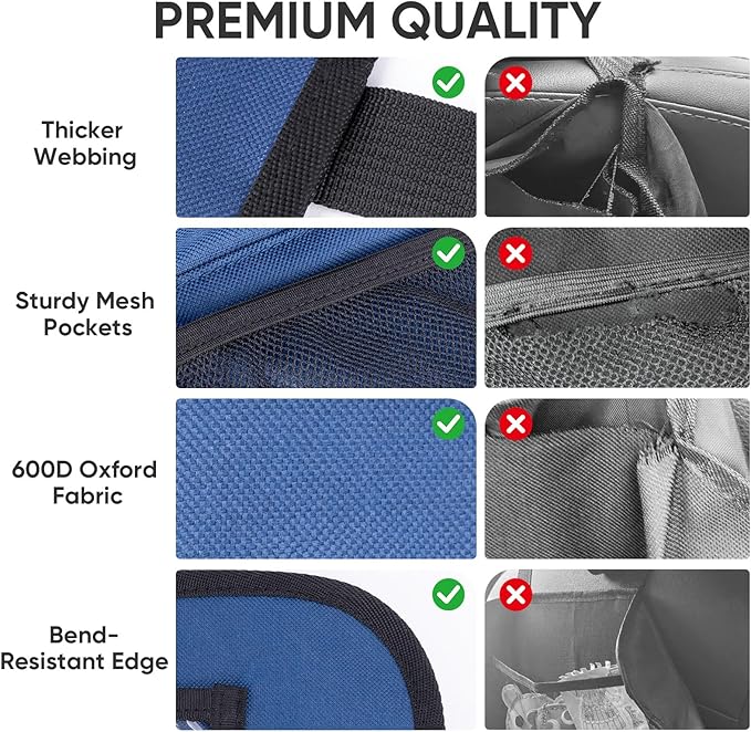BALEINE Backseat Car Organizer, Back Seat Car Organizers and Storage, Kick Mats Back Seat Protector, Travel Accessories for Most Automotive (2 Pack, Navy)