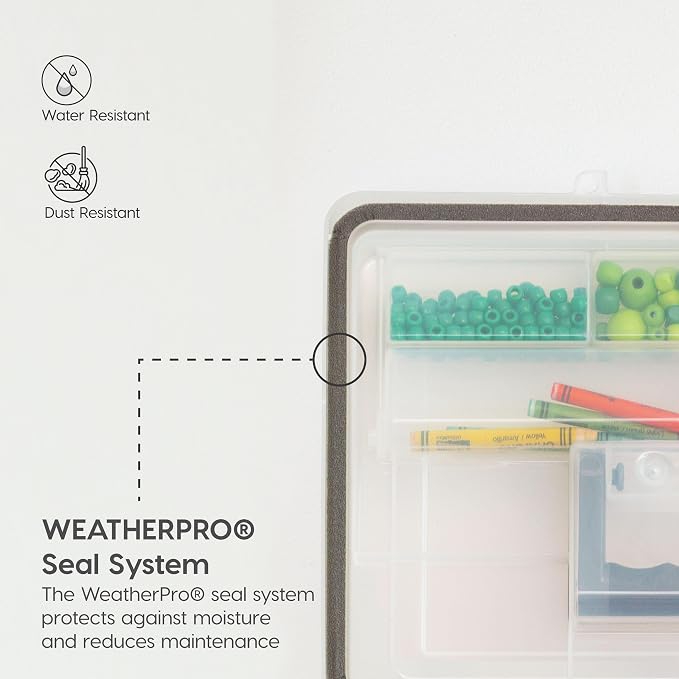 IRIS USA File Box WeatherPro Portable File Organizer Plastic File Box for Letter File w/ Organizer-Lid, Durable Lid and Seal w/ Secure Latching Buckles, Stackable and Nestable, Pearl 19 Qt. 1 Pack
