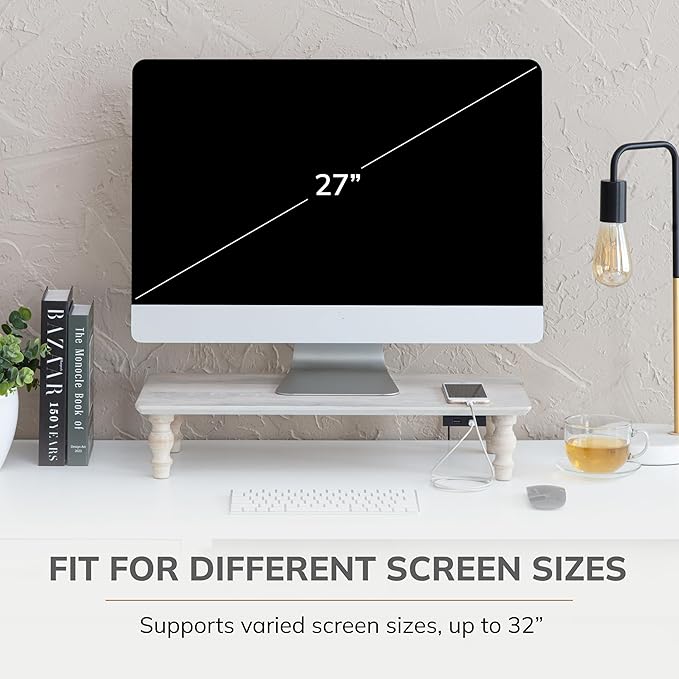 Anji Mountain Monitor Stand - Desktop Organizer & Laptop Riser, Ergonomic Monitor Riser, Space-Saving Monitor Stand for Desk, Durable Construction, Easy Assembly, Ideal for Home & Office,White Wash