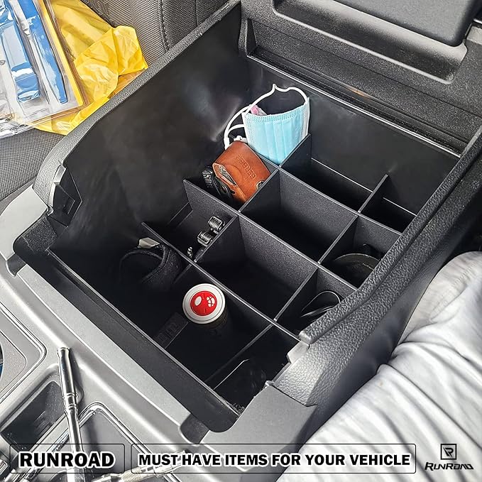 RUNROAD Center Console Organizer Dividers Compatible with Ford F150 2015-2020 (Full Console with Bucket Seats ONLY) Accessories, Insert Tray Divider Armrest ABS Secondary Storage