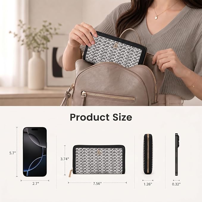 Clutch Wallet For Women, Leather RFID Blocking Wallet Women Large Capacity Credit Card Holder, Womens Billfolds and Wallets Gifts for Women Birthday, Ladies Wallet with Phone Holder, Zip Around