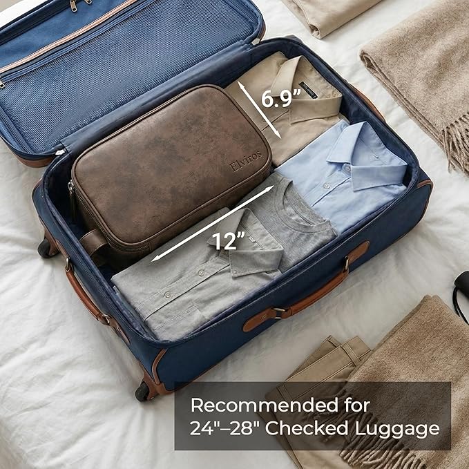 Elviros Toiletry Bag for Men, Large Travel Shaving Dopp Kit Water-resistant Bathroom Toiletries Organizer PU Leather Cosmetic Bags