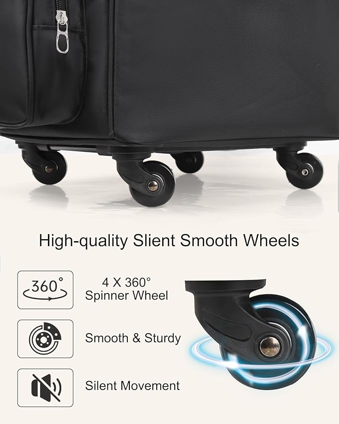 Relavel Rolling Makeup Train Case with Large Clear Makeup Bag, Hairstylist Traveling Bag with 4 Wheels, Cosmetic Storage Organizer Hair Stylist Travelling Bag with Adjustable Dividers & Shoulder Strap