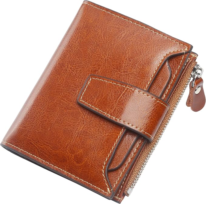 Lavemi Small Compact Women Wallet RFID Blocking Genuine Leather Bifold Purse with ID Windows