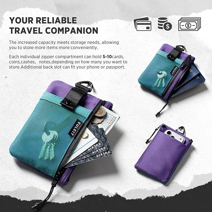 VULKIT RFID Blocking Travel Wallet for Women, Water Resistant Passport & Phone Holder with Detachable Lanyard and Key Ring, Lightweight Zipper Travel Wallet