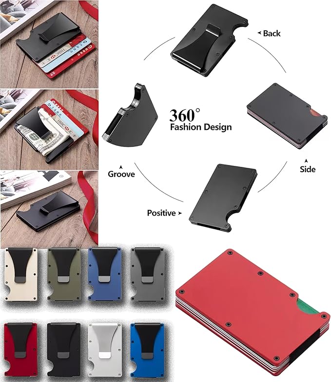 EDGE Metal Wallet for Men - Minimalist Slim Wallet - RFID Blocking Card Holder Money Clip, Smart Wallet - Aluminum Credit Card Holde Clip Wine