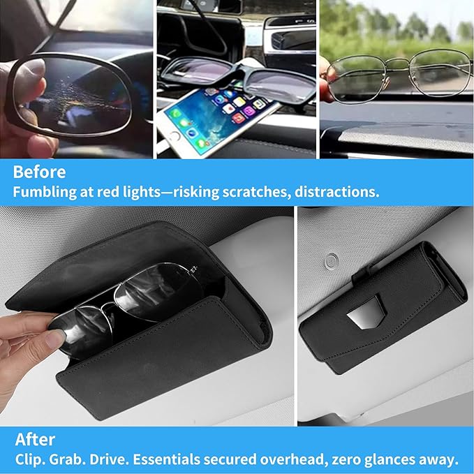 WEIHAO 2Packs Magnetic Sunglass Holder for Car Visor Clip, Suede Sunglasses Case for Car, SUV, Truck, Most Vehicles, Universal Eye Glass Holder for Car Visor Storage Case (Black)
