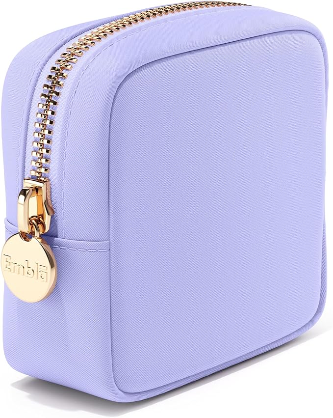 Embla Small Makeup Bag for Purse, Mini Waterproof Nylon Cosmetic Pouch, Durable and Lightweight Travel Toiletry Bag with Smooth Zipper, Lavender