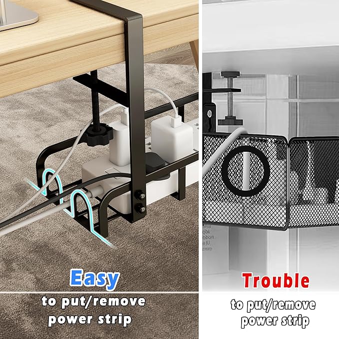 Sleclean Under Desk Cable Management Tray, Upgraded Long Arm Clamp, 16.6"x4.7" No Drill Steel Organizers, Cable Tray with Clamp for Wire Management, Home - No Damage to Desk