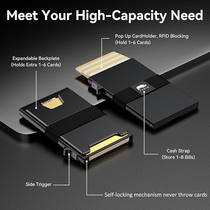 furid Smart Card Wallet for Men Slim: Minimalist Wallet For Men - RFID Blocking Pop Up Front Pocket Wallet, Metal Wallet 11 Card Holder