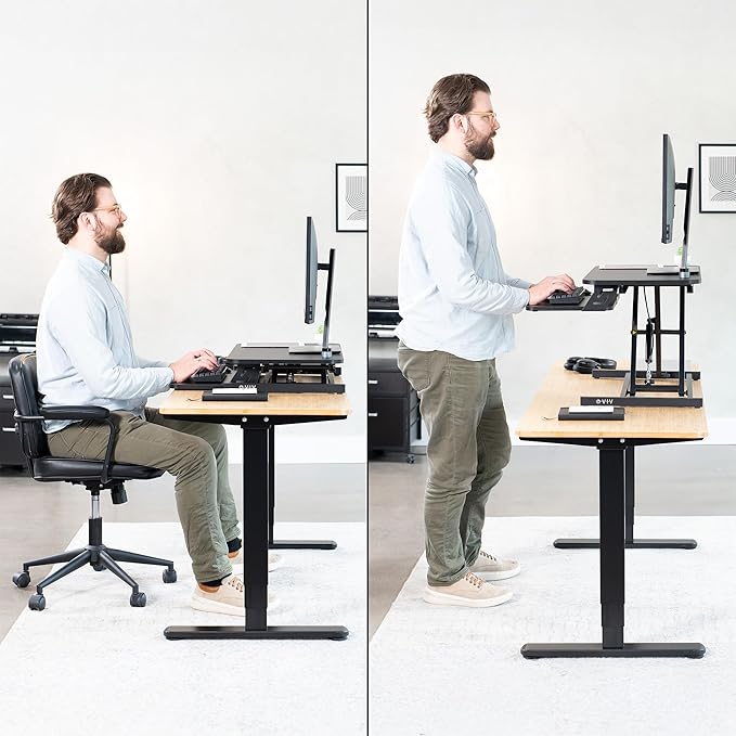 VIVO Height Adjustable 28 inch Stand Up Desk Converter, Quick Sit to Stand Tabletop Dual Monitor Riser Workstation, Black, DESK-V028S