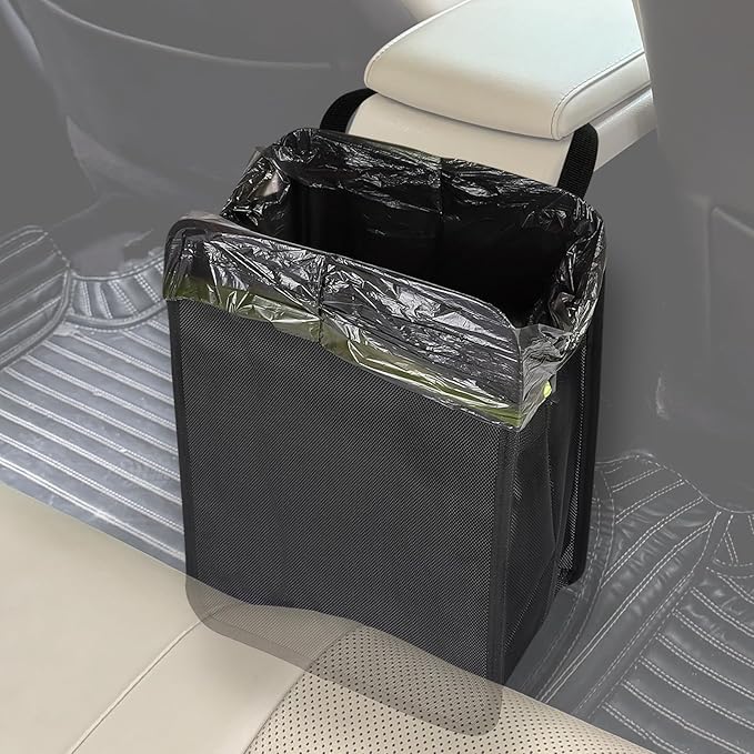 Ginsco 3 Gallons Open-Top Car Trash Can, Large Capacity Hanging Leakproof Car Trash Bag with Water-proof PEVA Liner, Stand Trash Bag for Cars Foldable Storage Bag for Cars SUV Truck RV Black