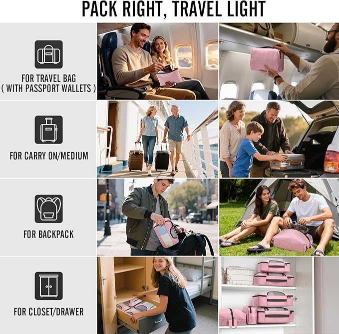 Veken 8 Set Packing Cubes for Travel Essentials, Suitcase Organizer Bags in 4 Sizes, Carry-On Luggage Accessories with Large Laundry & Hanging Toiletry Bag, Must-Have for Airplane, Road Trip & Camping